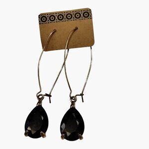 Silver Black Teardrop Crystal Dangle Earrings Large Hoop Gothic